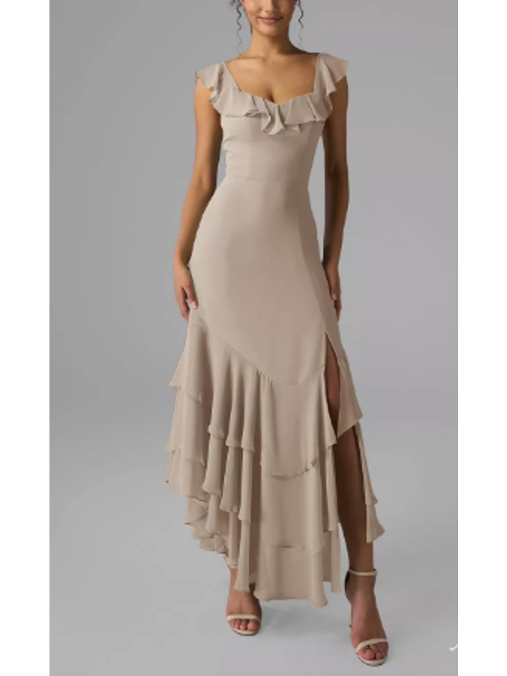 AW BRIDAL 2 XS taupe Anaya formal bridesmaid wedding guest midi dress NEW 0B2